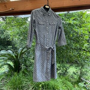 Talbots Shirt Mini Dress With Belt Polka Dot Chambray 3/4 Sleeve  Pockets size 8